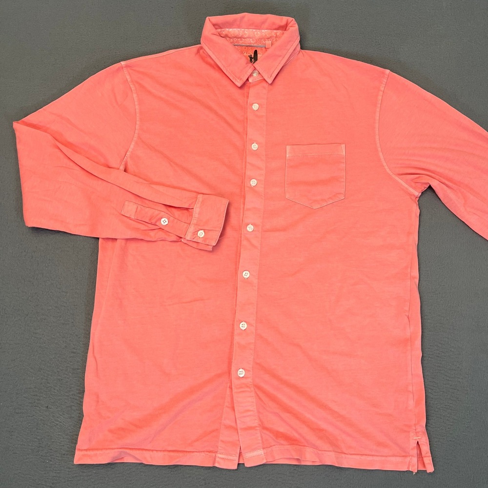 Johnnie-O Men Coral Pink Long Sleeve Jersey Cotton Button Down Shirt Size Medium